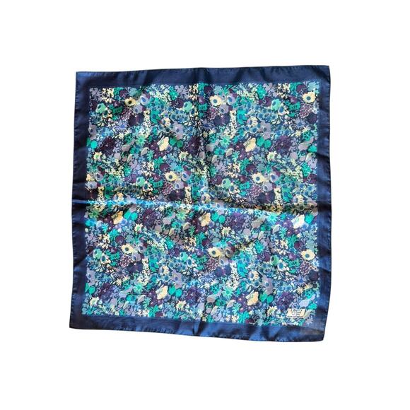 Liberty Of London Vtg Floral Blue Medley Silk Scarf 17” Square Made In Italy - Picture 1 of 5